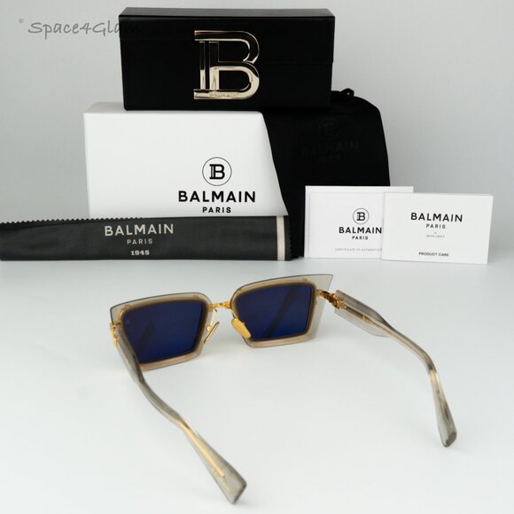 Balmain Men Sunglasses ADMIRABLE BPS-130B-52 Grey Crystal Gold Rectangle NEW - Picture 9 of 10